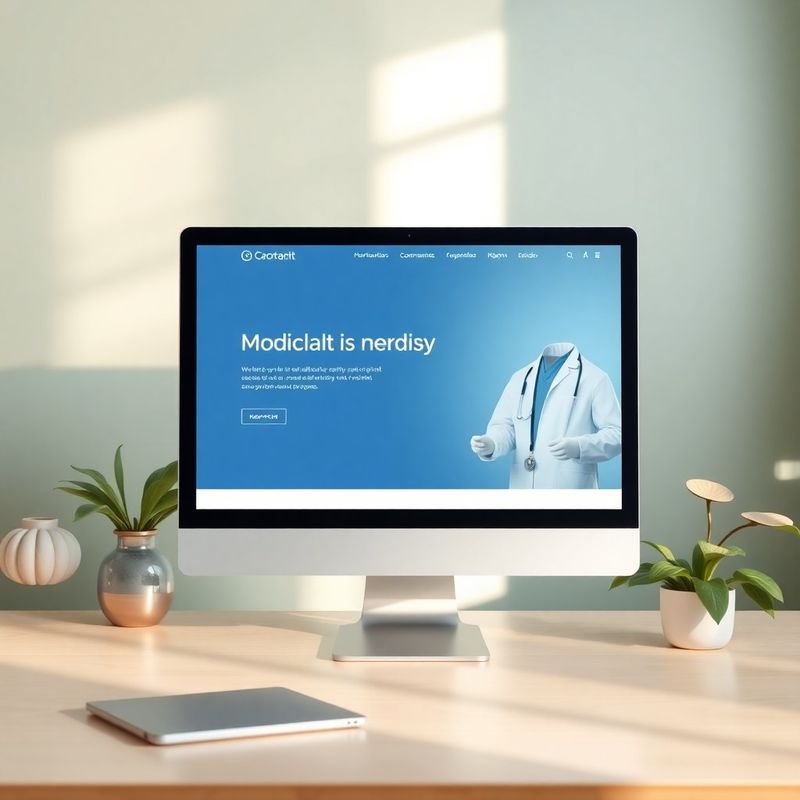 Web soukromé kliniky na monitoru v čistém bílo-azurovém stylu